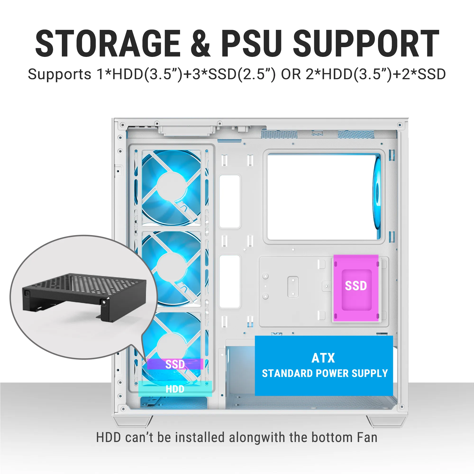 Ant Esports Gaming Cabinet Crystal x7 White with Type-C view 8
